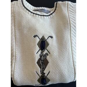 Vtg Shenandoah Ivory Knit Sweater Mens XL Embroidered Golf Textured Made In USA